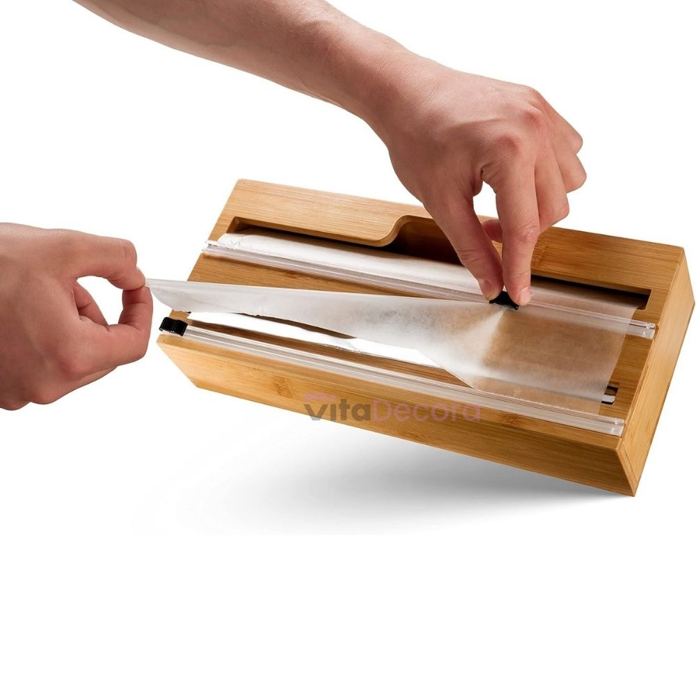 VitaPratic™ Dispenser Duplo em Bambu | Cortador Premium para Alumínio e PVC