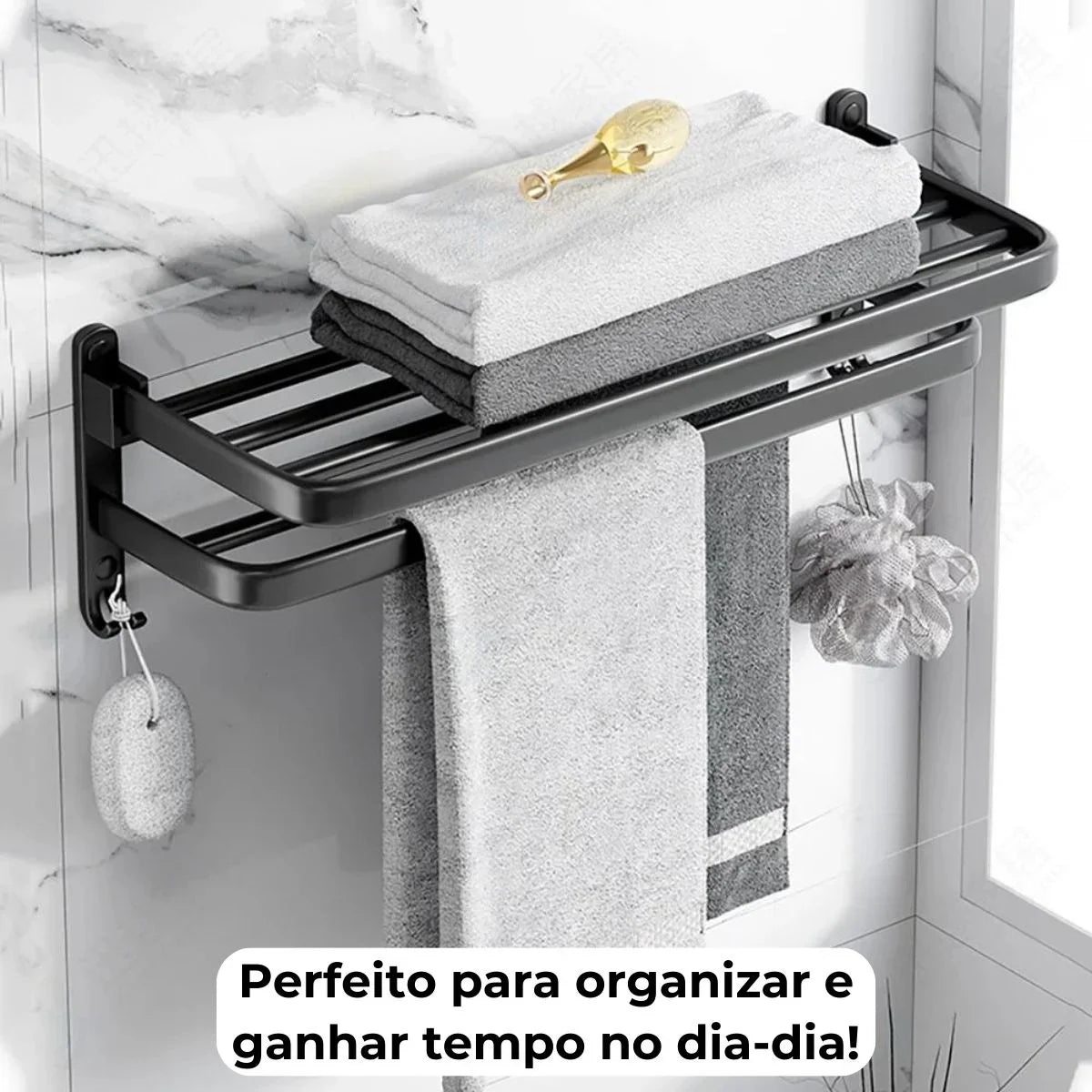 Porta-Toalhas Grande Retrátil Instalação + Adesivos ProFix™ de Brinde! - Até 5 Toalhas