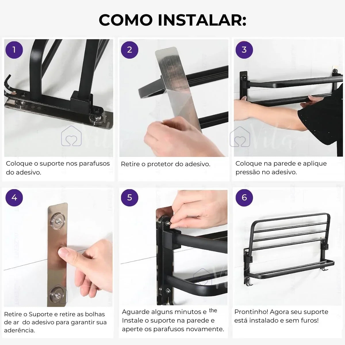 Porta-Toalhas Grande Retrátil Instalação + Adesivos ProFix™ de Brinde! - Até 5 Toalhas