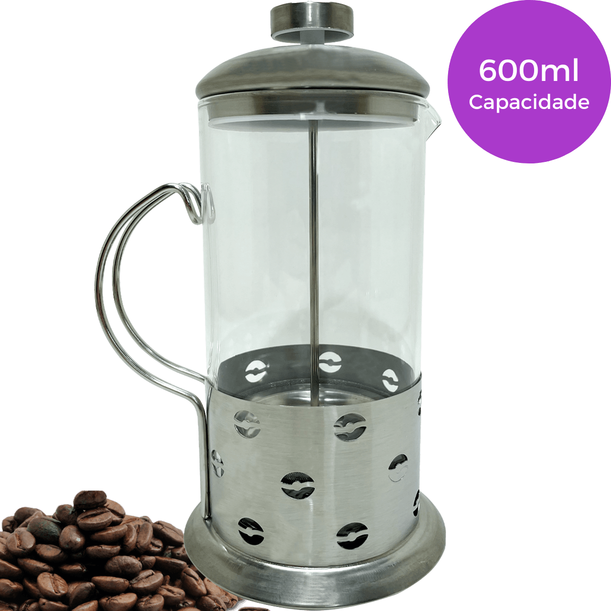 Cafeteira Prensa Francesa 600ml Aço Inox Grãos
