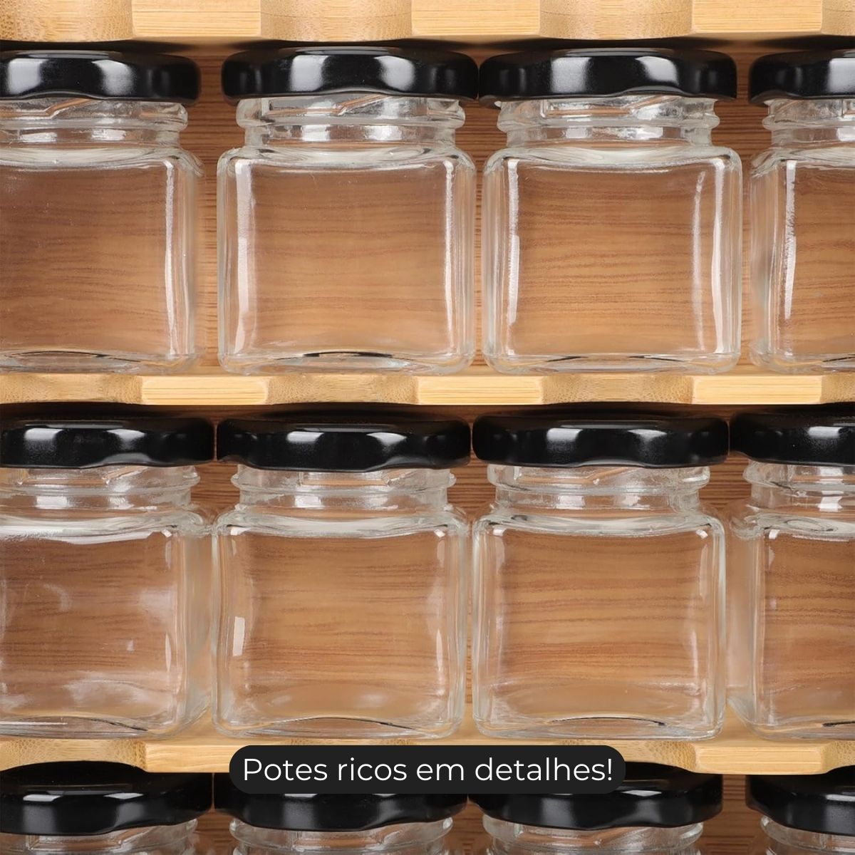Porta Temperos em Bambu com 12 Potes Herméticos – Organização e Praticidade