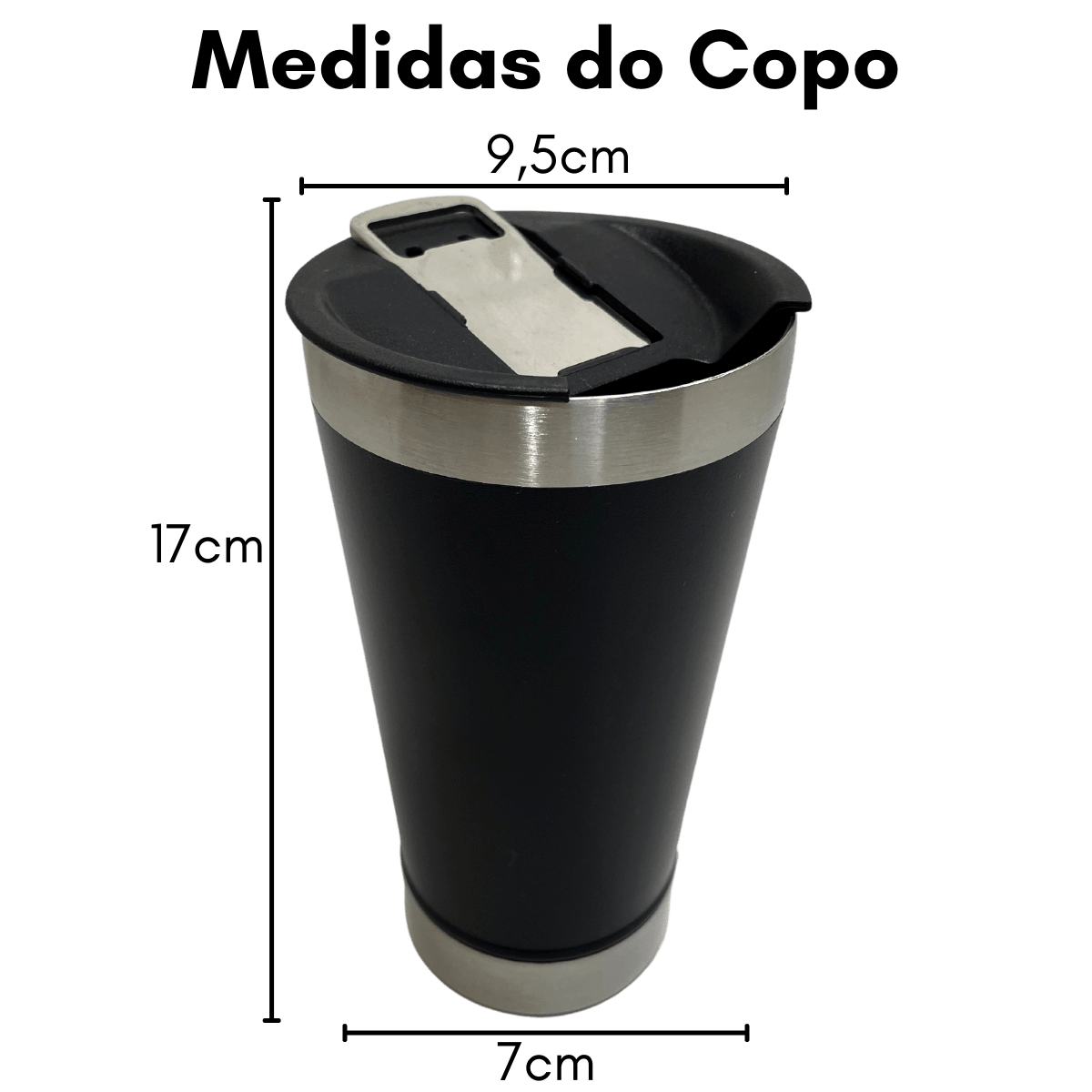 Copo Térmico c/ Tampa e Abridor 500ml Inox Preto