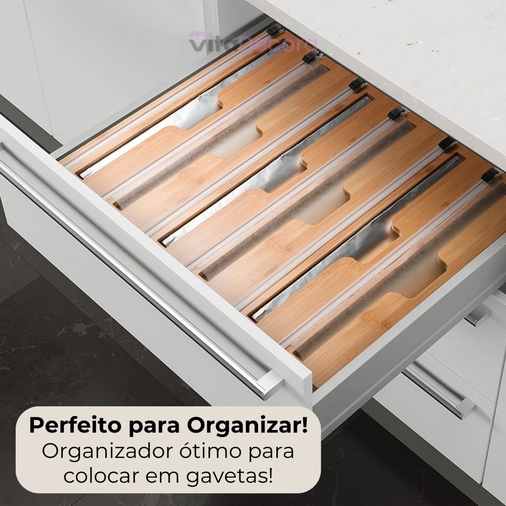 VitaPratic™ Dispenser Duplo em Bambu | Cortador Premium para Alumínio e PVC