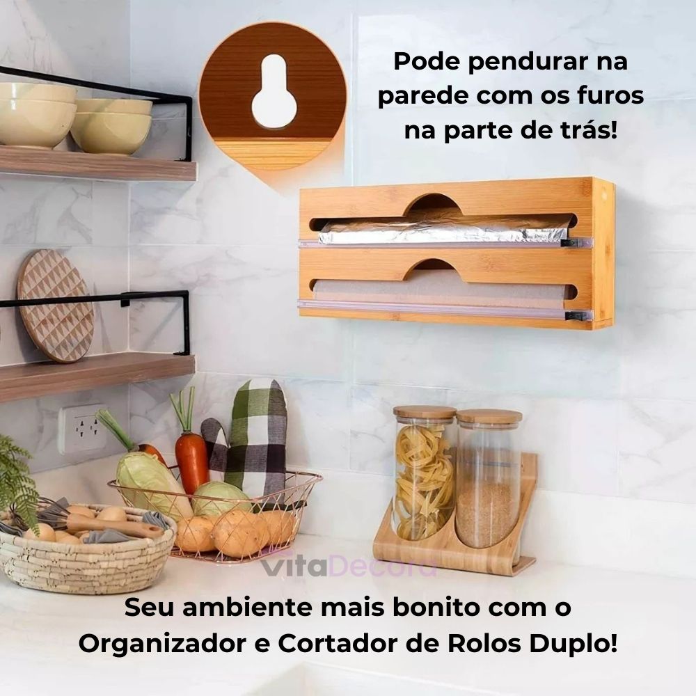 VitaPratic™ Dispenser Duplo em Bambu | Cortador Premium - ULTIMAS UNIDADES