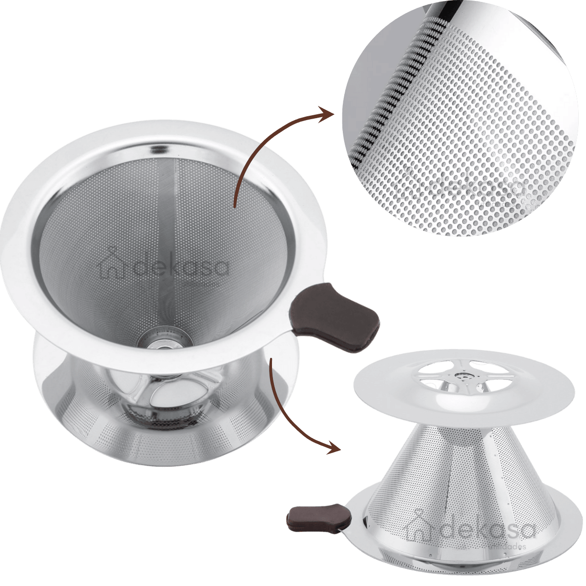 Coador de Café em Inox Filtro Reutilizável Com Base Tamanho 101