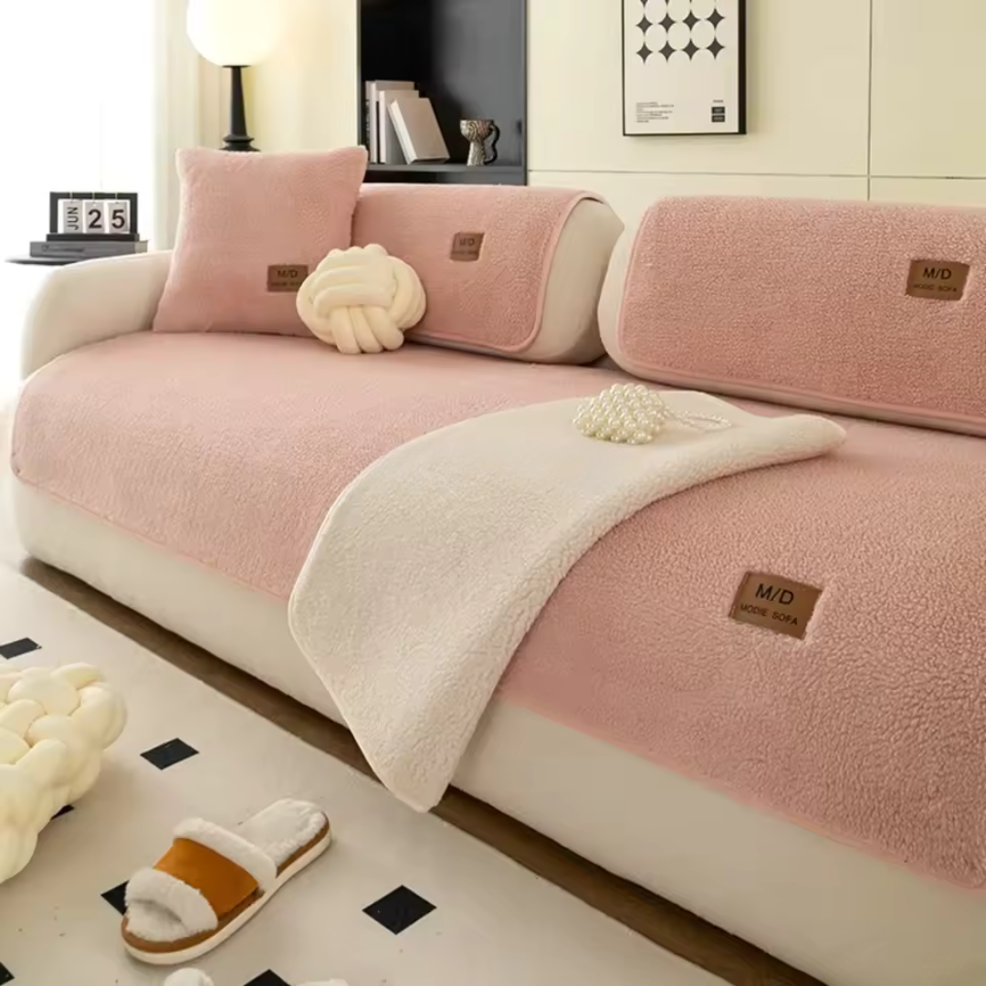 Capa de sofá Lã de Cordeiro Extremamente Macia com 2 Almofadas