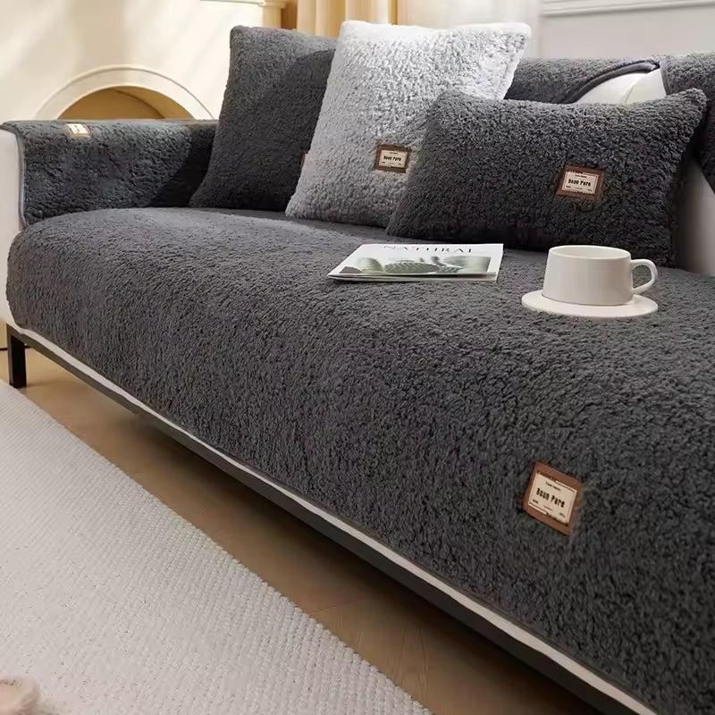 Capa de sofá Lã de Cordeiro Extremamente Macia com 2 Almofadas
