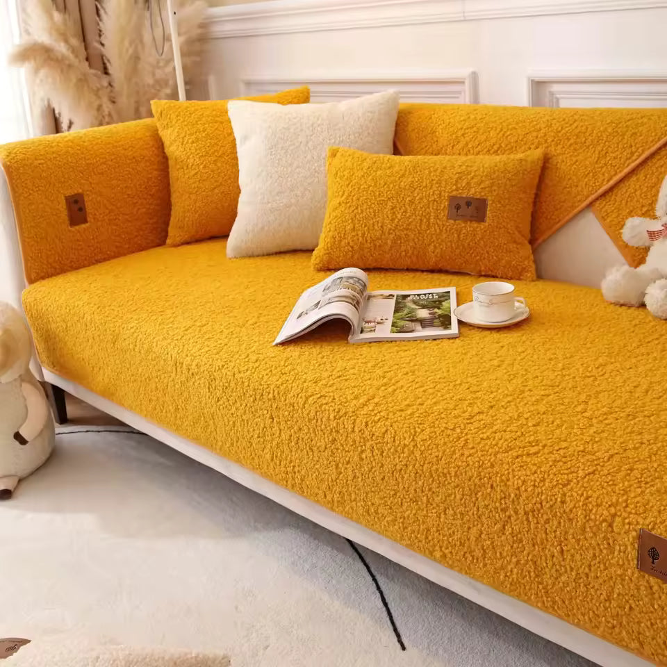 Capa de sofá Lã de Cordeiro Extremamente Macia com 2 Almofadas