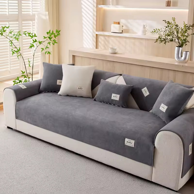 Capa de sofá Lã de Cordeiro Extremamente Macia com 2 Almofadas