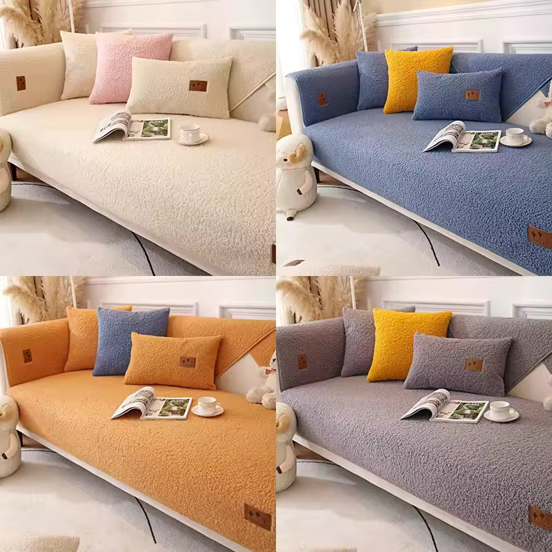 Capa de sofá Lã de Cordeiro Extremamente Macia com 2 Almofadas