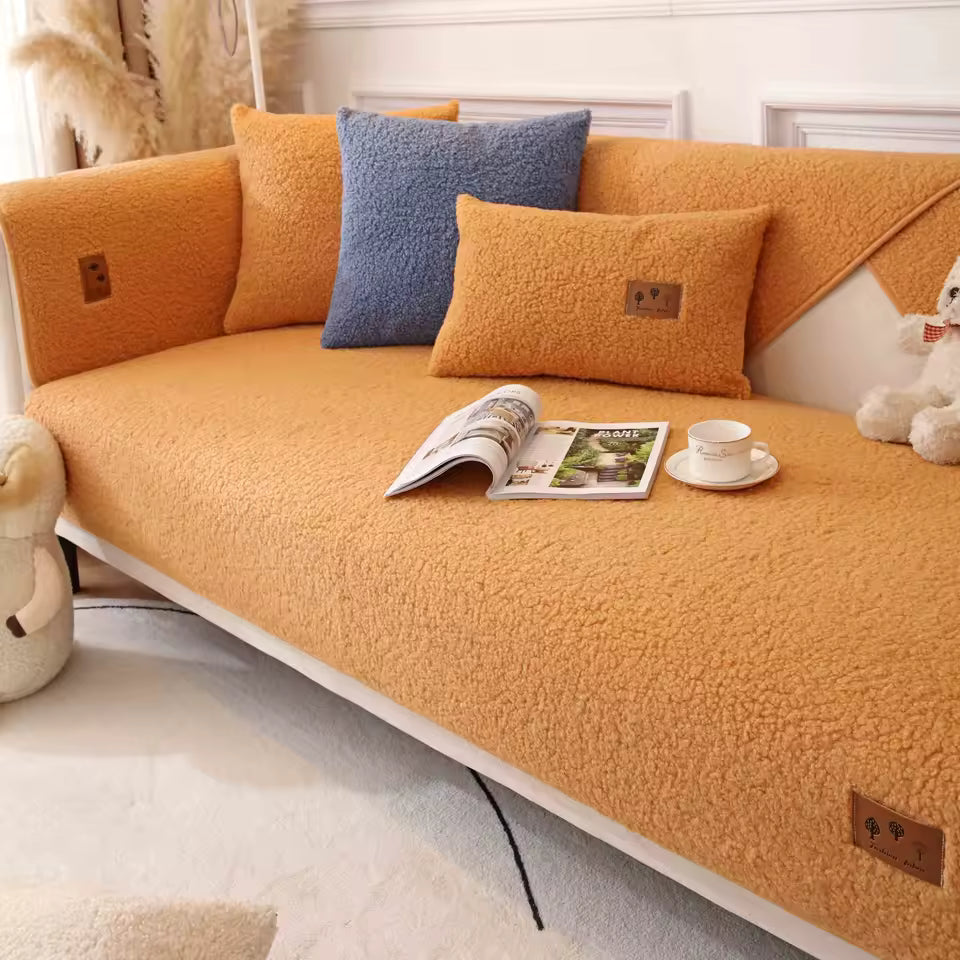 Capa de sofá Lã de Cordeiro Extremamente Macia com 2 Almofadas