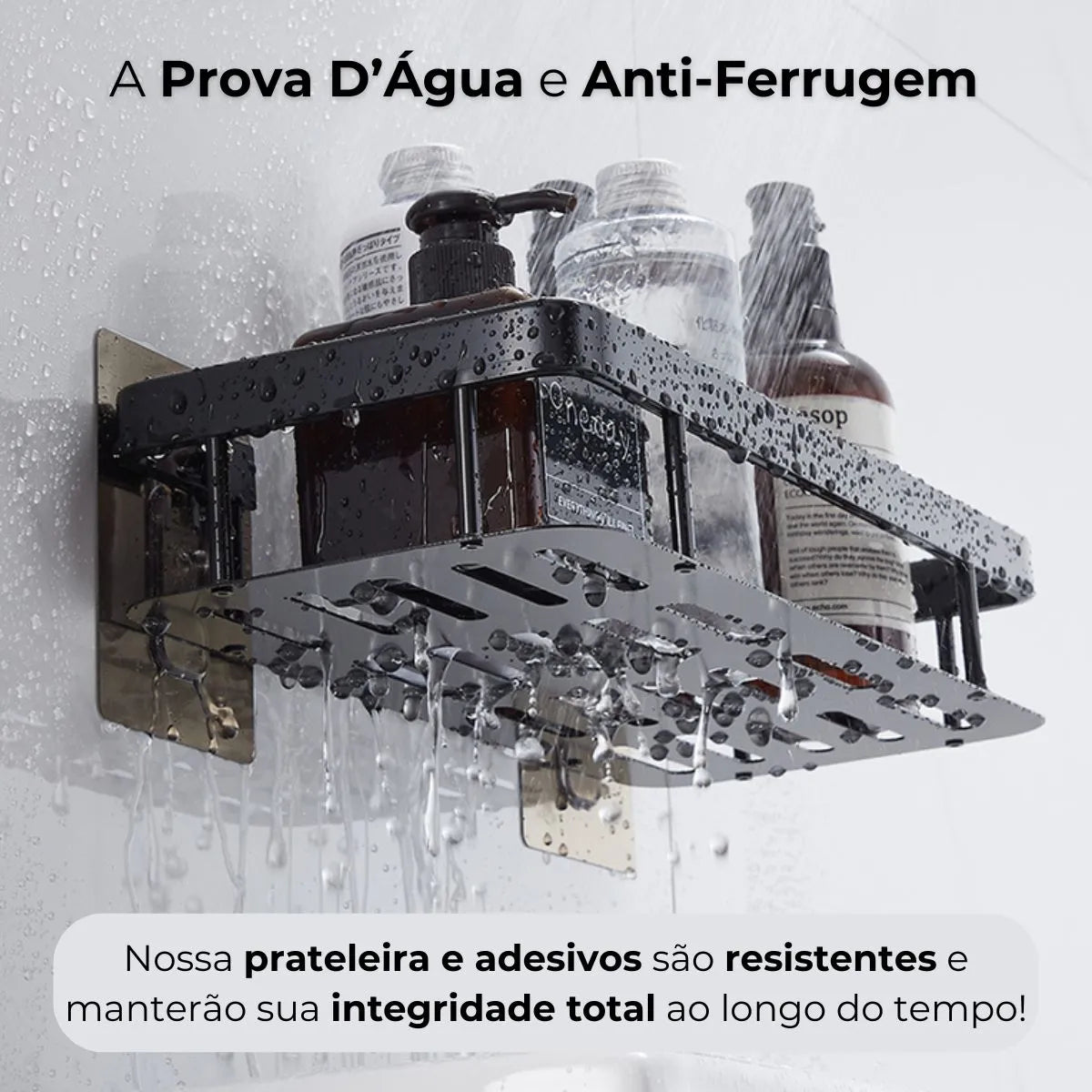 Suporte Porta Shampoo Organizador Alumínio + 2 Adesivos ProFix™ de BRINDE!