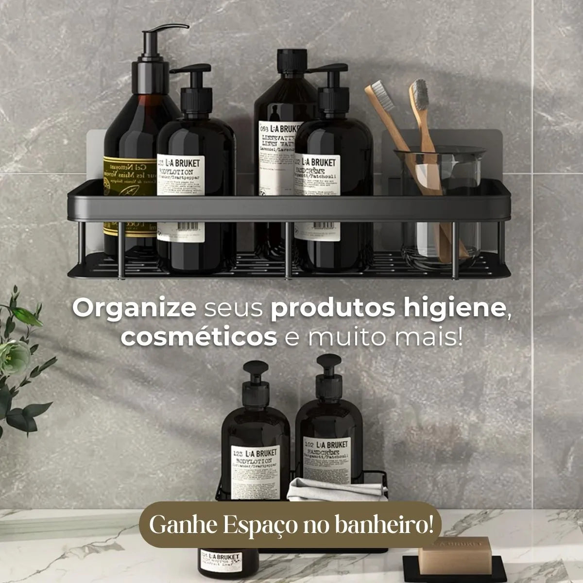 Prateleira Suporte Porta Shampoo Multiuso Organizador em Alumínio + 2 Adesivos ProFix™ de BRINDE!