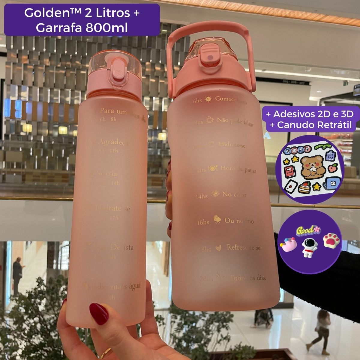 Garrafa Golden© 2L + Garrafa de 800ml e Adesivos de BRINDE [FRETE GRÁTIS]