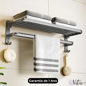 Porta-Toalhas Grande Retrátil Instalação + Adesivos ProFix™ de Brinde! - Até 5 Toalhas