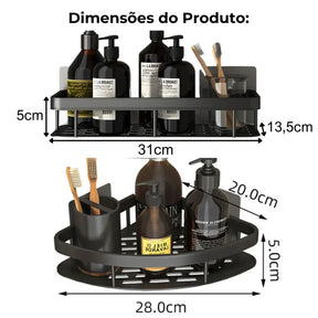 Prateleira Suporte Porta Shampoo Multiuso Organizador em Alumínio + 2 Adesivos ProFix™ de BRINDE!