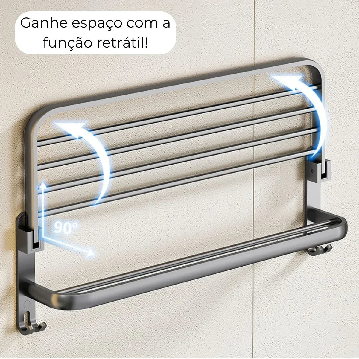 Porta-Toalhas Grande Retrátil Instalação + Adesivos ProFix™ de Brinde! - Até 5 Toalhas