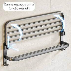 Porta-Toalhas Grande Retrátil Instalação + Adesivos ProFix™ de Brinde! - Até 5 Toalhas