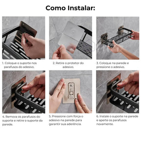 Prateleira Suporte Porta Shampoo Multiuso Organizador em Alumínio + 2 Adesivos ProFix™ de BRINDE!