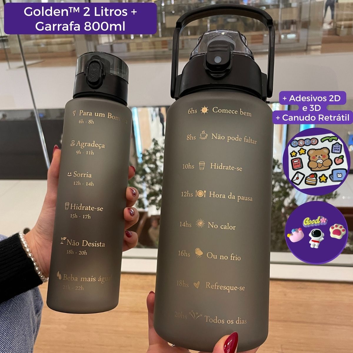 Garrafa Golden© 2L + Garrafa de 800ml e Adesivos de BRINDE [FRETE GRÁTIS]