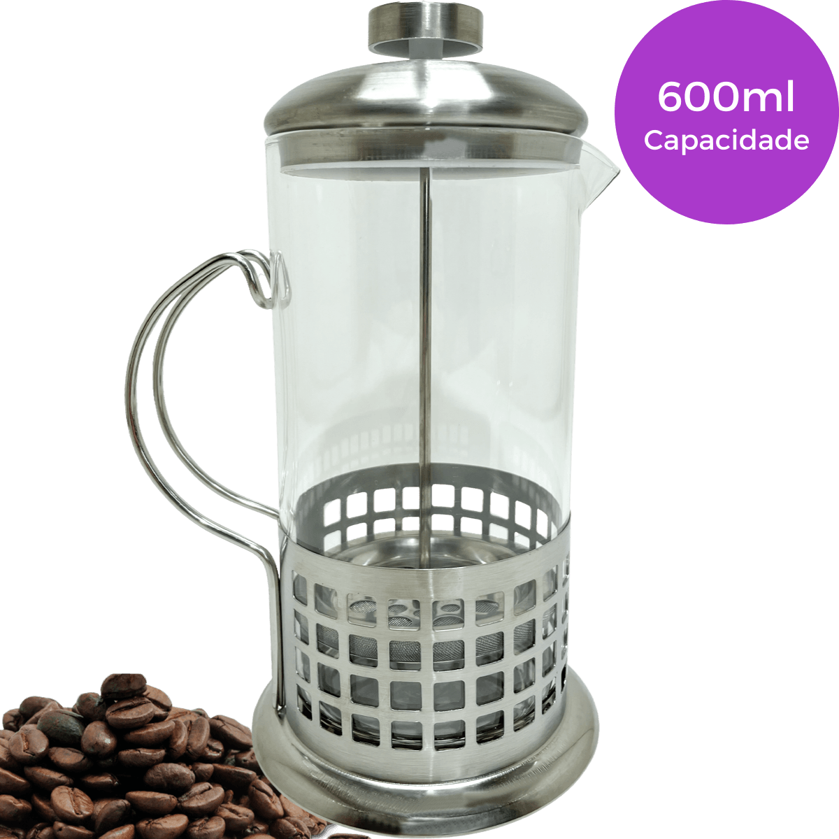Cafeteira Prensa Francesa 600ml Aço Inox Quadrados