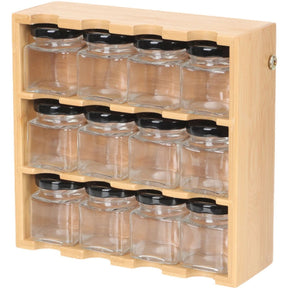 Porta Temperos em Bambu com 12 Potes Herméticos – Organização e Praticidade