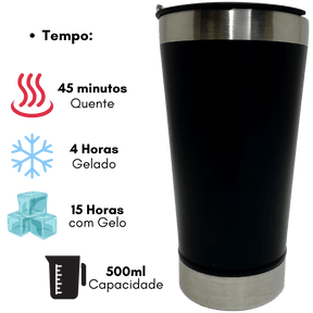 Copo Térmico c/ Tampa e Abridor 500ml Inox Preto