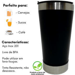 Copo Térmico c/ Tampa e Abridor 500ml Inox Preto