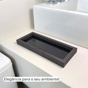 Bandeja Decorativa de Madeira com Vidro – Organização e Sofisticação