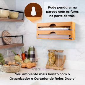 VitaPratic™ Dispenser Duplo em Bambu | Cortador Premium - ULTIMAS UNIDADES