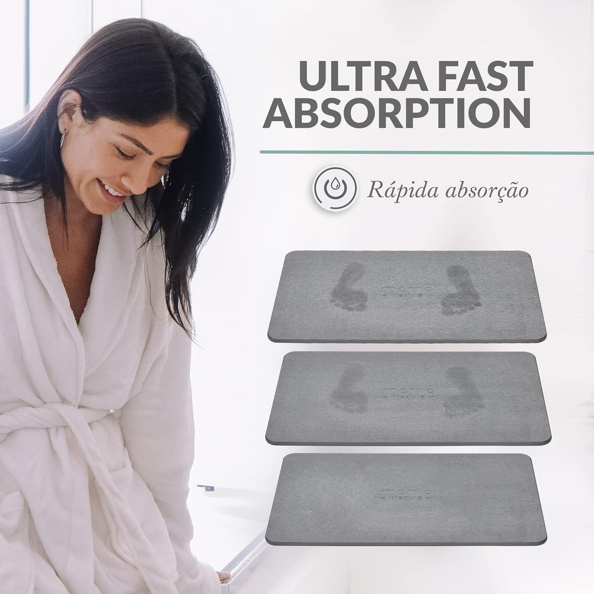 Momo Lifestyle Tapete para Banheiro de Terra Diatomácea Drytomita, Seca Rápido para Saída de Box, Antiderrapante (Cinza Grafite, 80 x 50 cm)