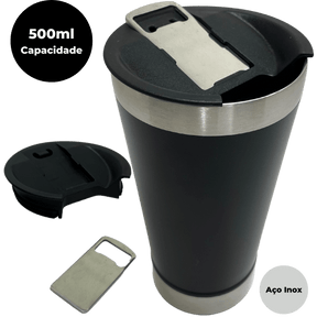Copo Térmico c/ Tampa e Abridor 500ml Inox Preto