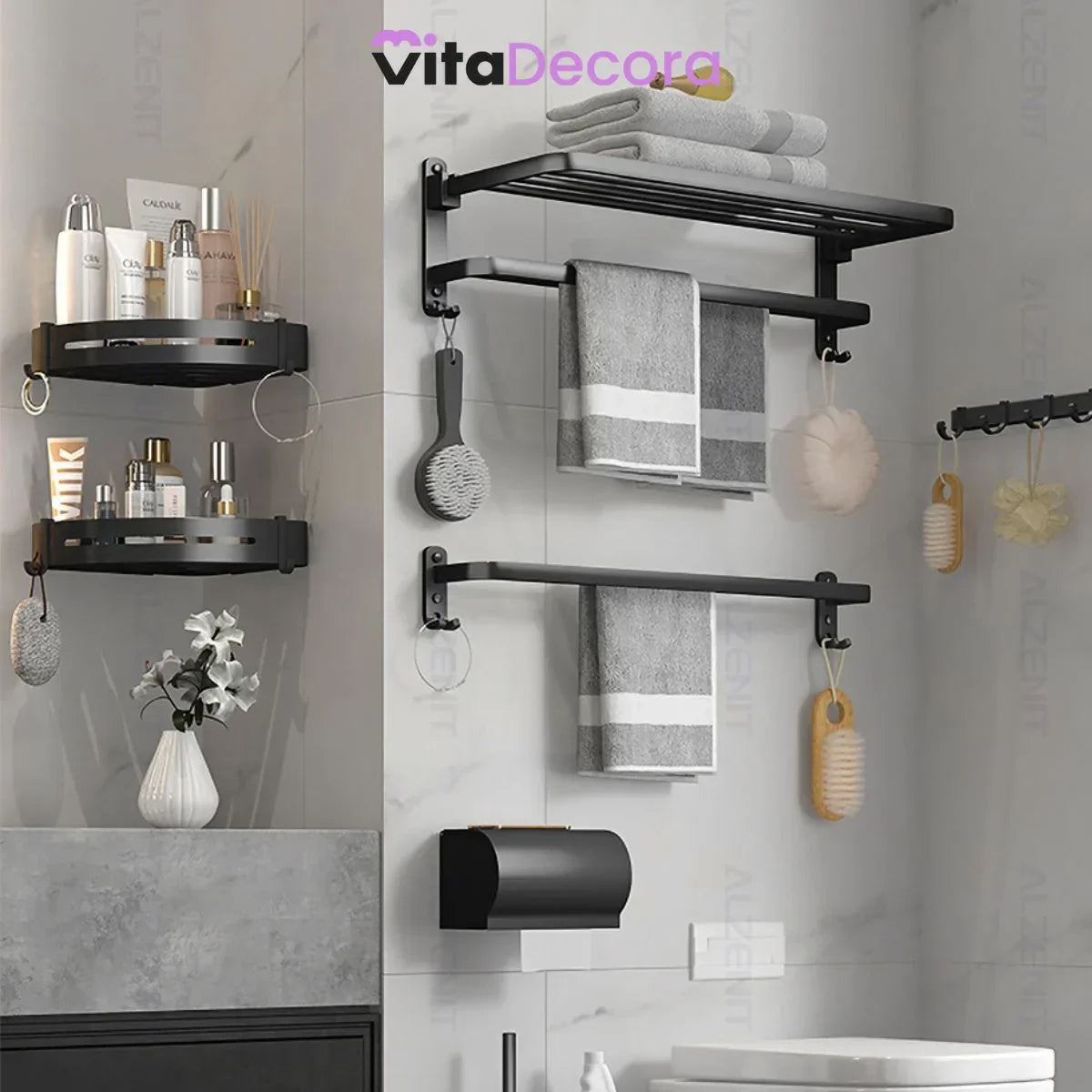 Porta-Toalhas Grande Retrátil Instalação + Adesivos ProFix™ de Brinde! - Até 5 Toalhas