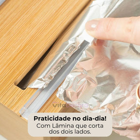 VitaPratic™ Dispenser Duplo em Bambu | Cortador Premium para Alumínio e PVC