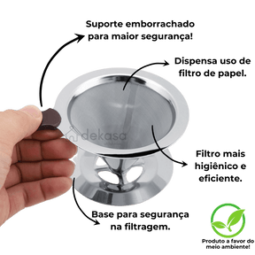 Coador de Café em Inox Filtro Reutilizável Com Base Tamanho 101