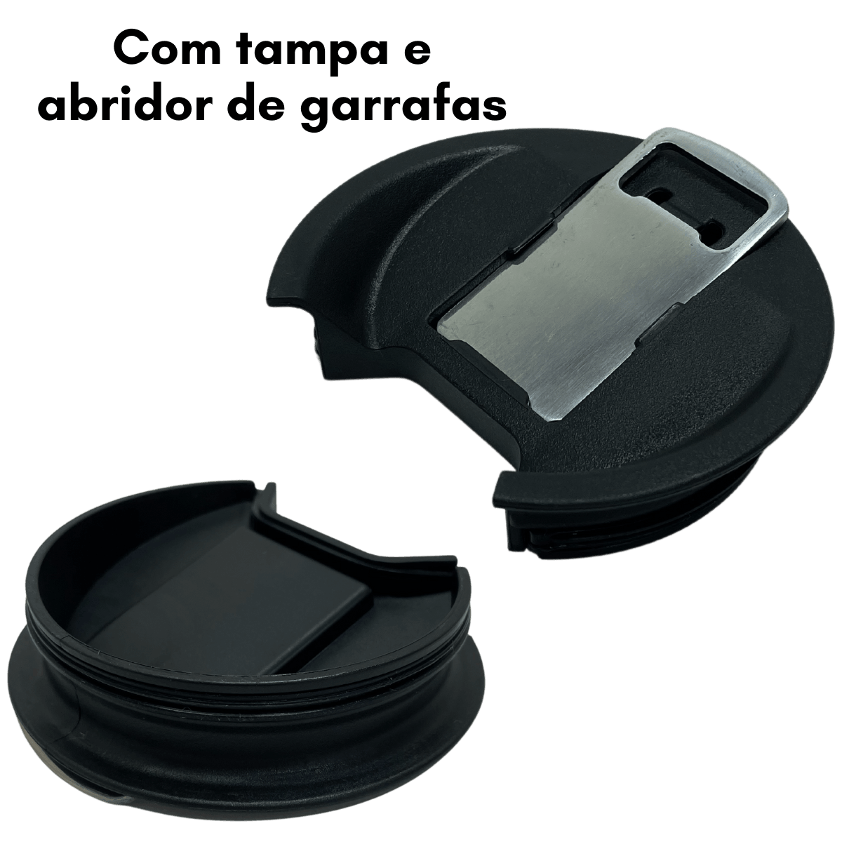 Copo Térmico c/ Tampa e Abridor 500ml Inox Preto