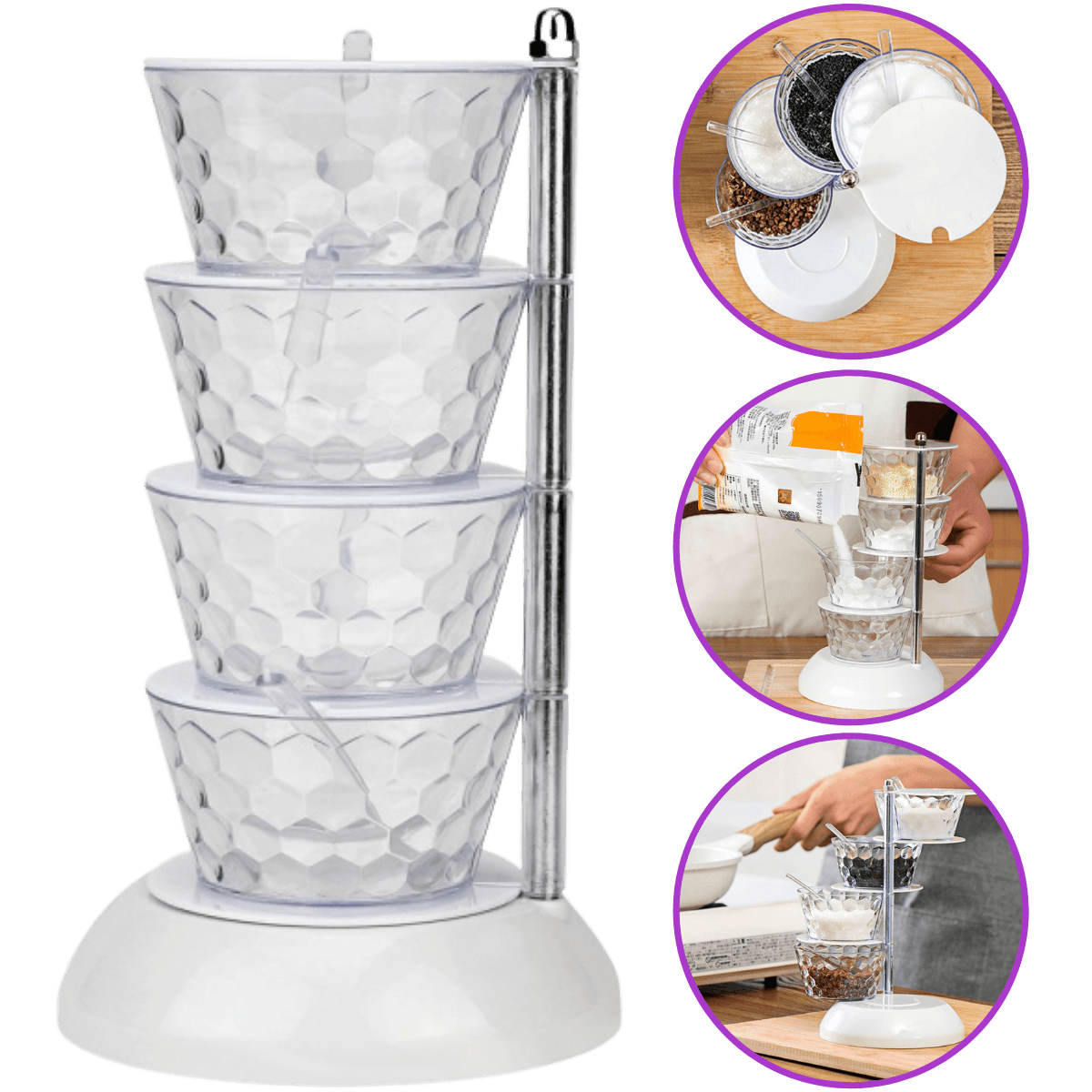 Porta Temperos Giratório 4 Potes em Vertical