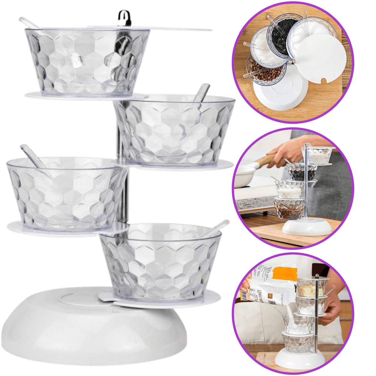 Porta Temperos Giratório 4 Potes em Vertical